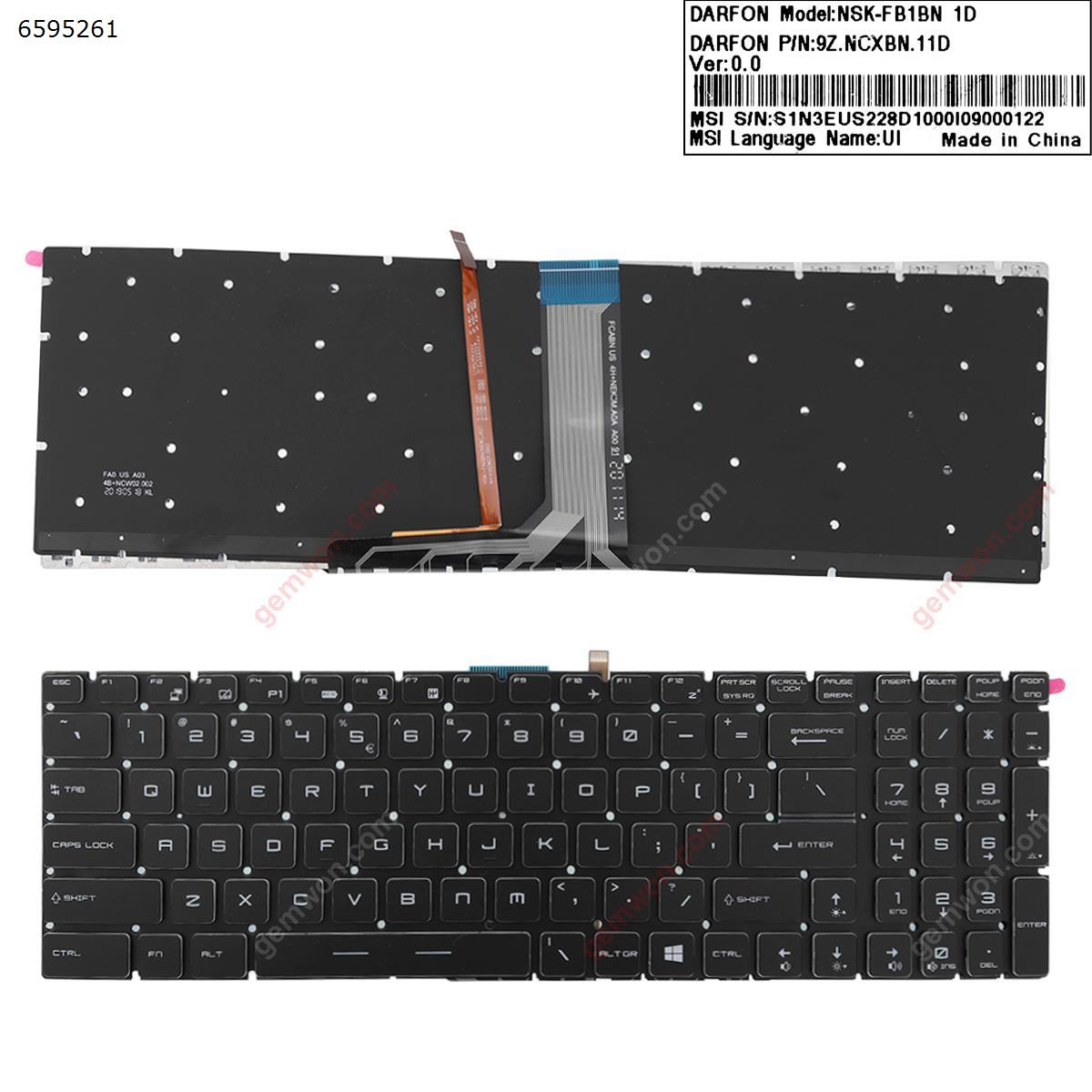 Picture of MSI GT72 GS60 GS70 WS60 GE72 GE62 BLACK (Full Colorful Backlit,Without FRAME,  Crystal key cap  WIN8)